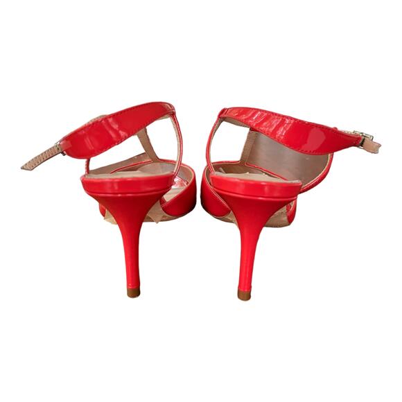 NEW LK Bennett London Quinn Heels Sandal T-Strap Peep Toe Red-Orange Size 37 - Picture 3 of 7